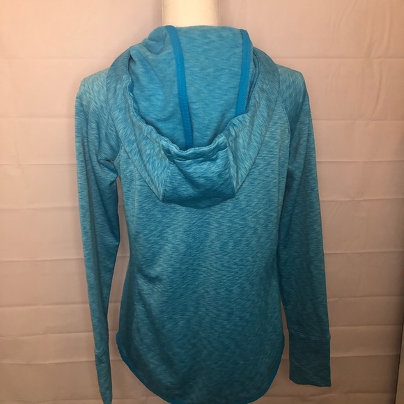 Athleta Teal Blue Ascend Workout Cowl Neck Fleece Lined Hoodie Sweatshirt Size S - Picture 2 of 8